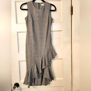 Calvin Klein Dress, Sleeveless Gray Plaid Ruffle Sz 4. Stretch, Date Night EUC